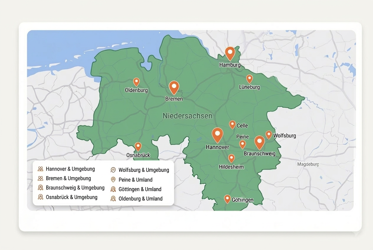 Karte des Einsatzgebiets: Niedersachsen, Hamburg und Bremen
